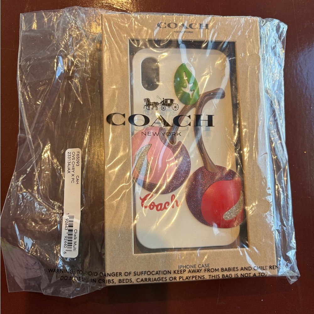 Coach White iPhone Case with Cherry Design